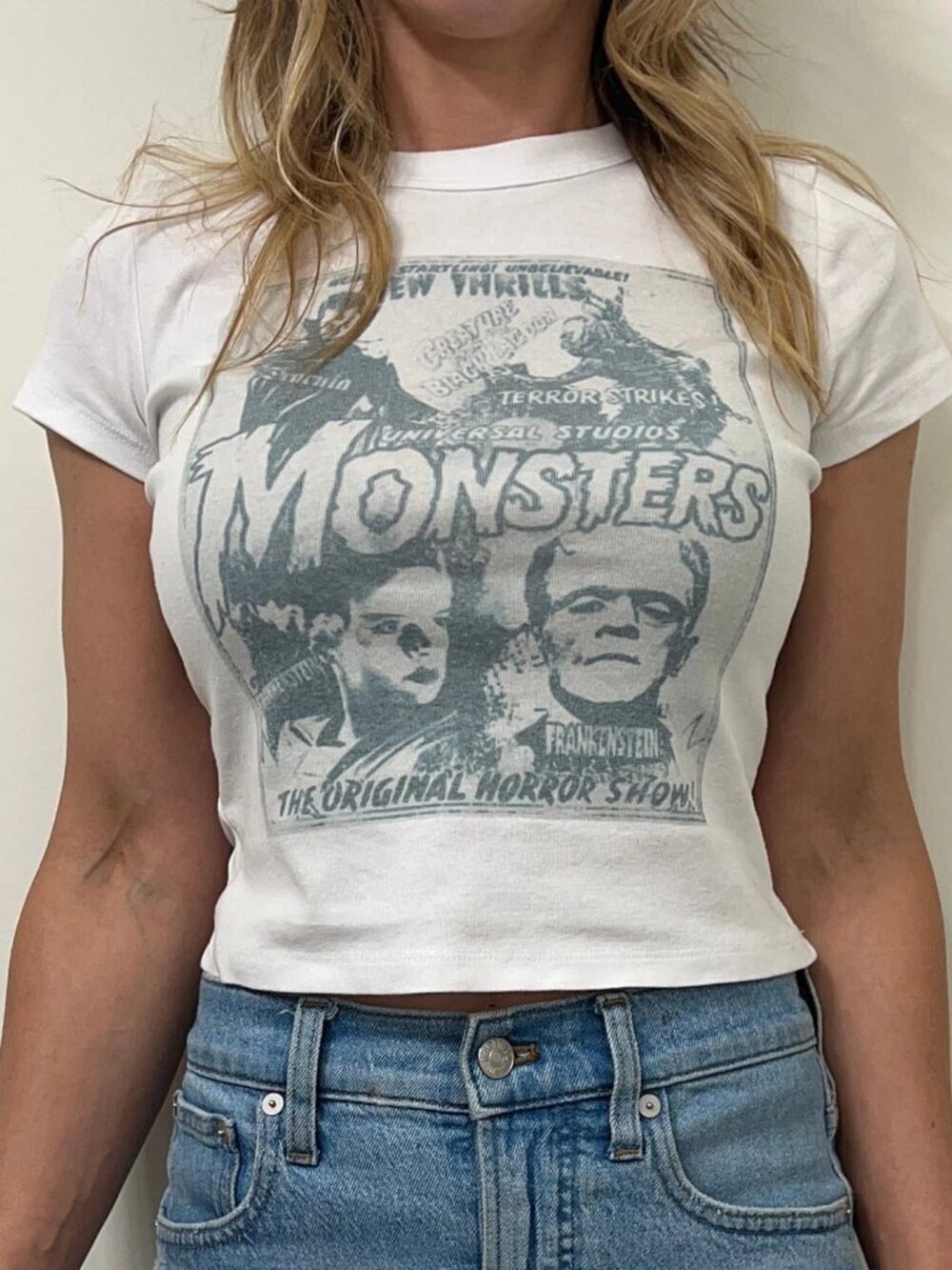 Frankenstein Movie Poster Tee: Retro Horror Crop Top